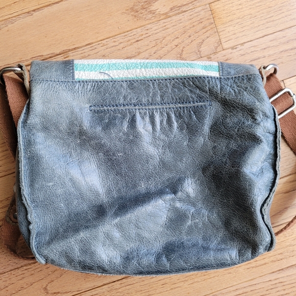 The Sak Blue Striped Distressed Leather Bag Crossbody Studded Zippered Flap - Picture 10 of 15